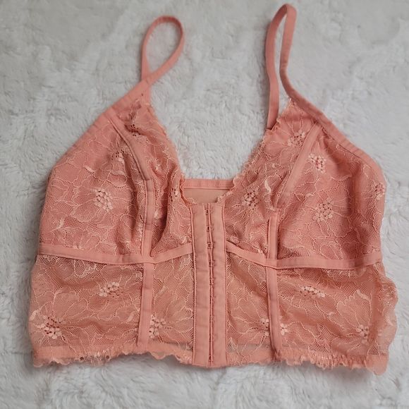 Colsie Lace Bralette Pink Corset Top Stretch Lace Wireless Bra Size Medium New - Picture 1 of 5